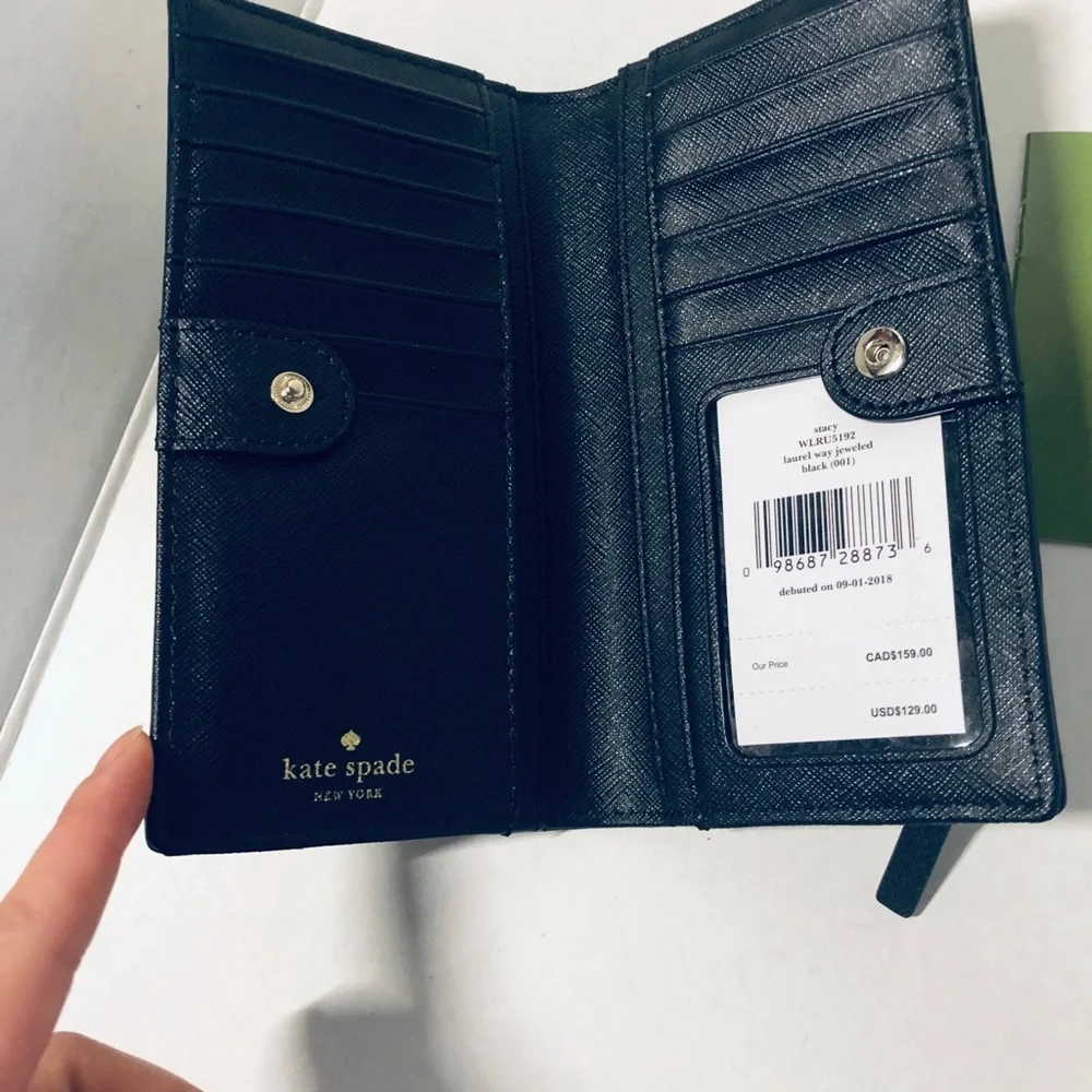 NWT KATE SPADE STACY LAUREL WAY BLACK JEWELED WALLET